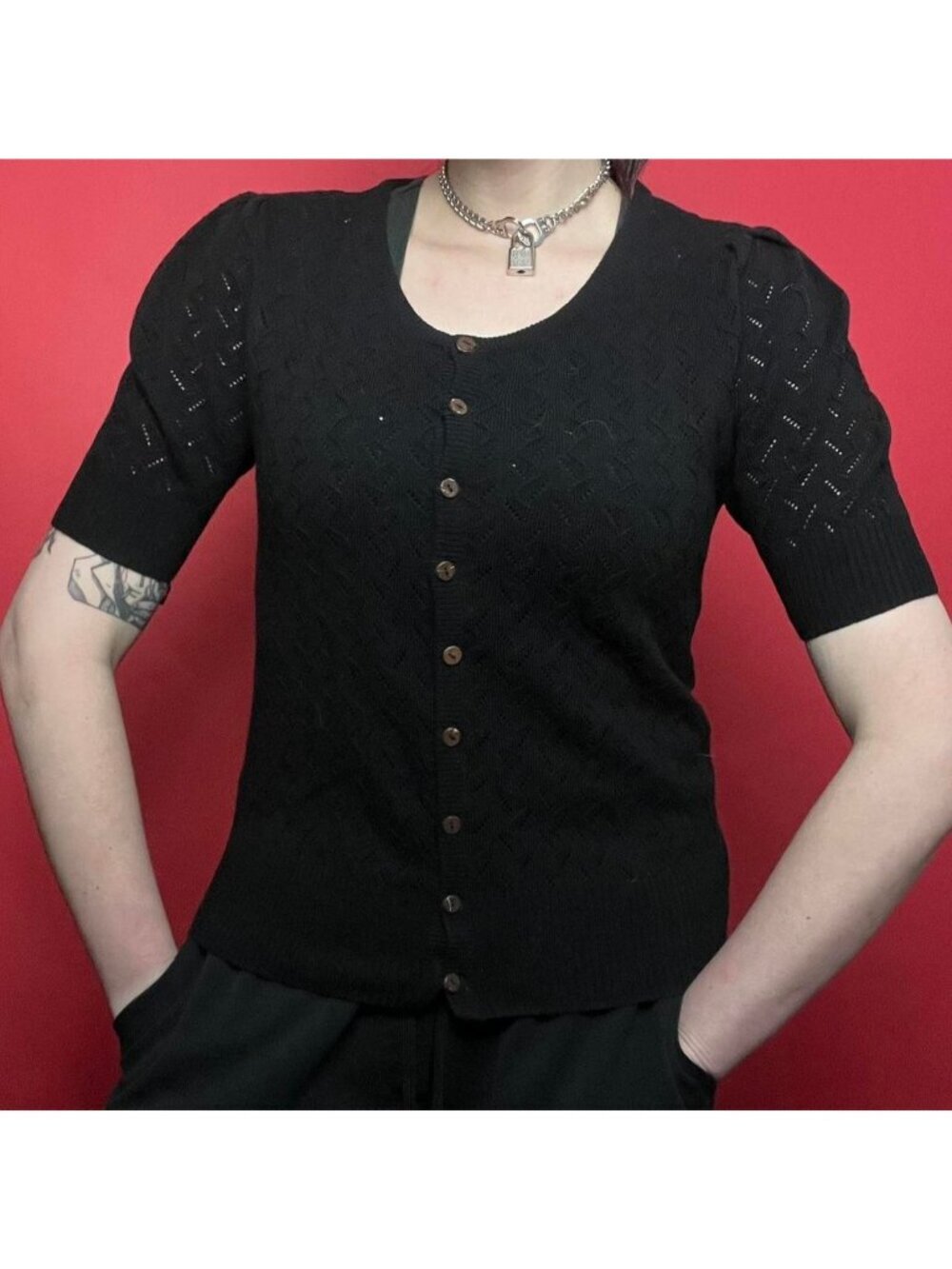 Cleo / Black and mid sleeve button up cardigan top 🖤🤎
